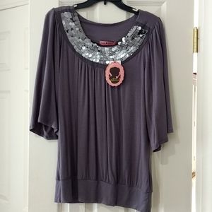 NWT Cameo Appearance Grey Bling Shirt L